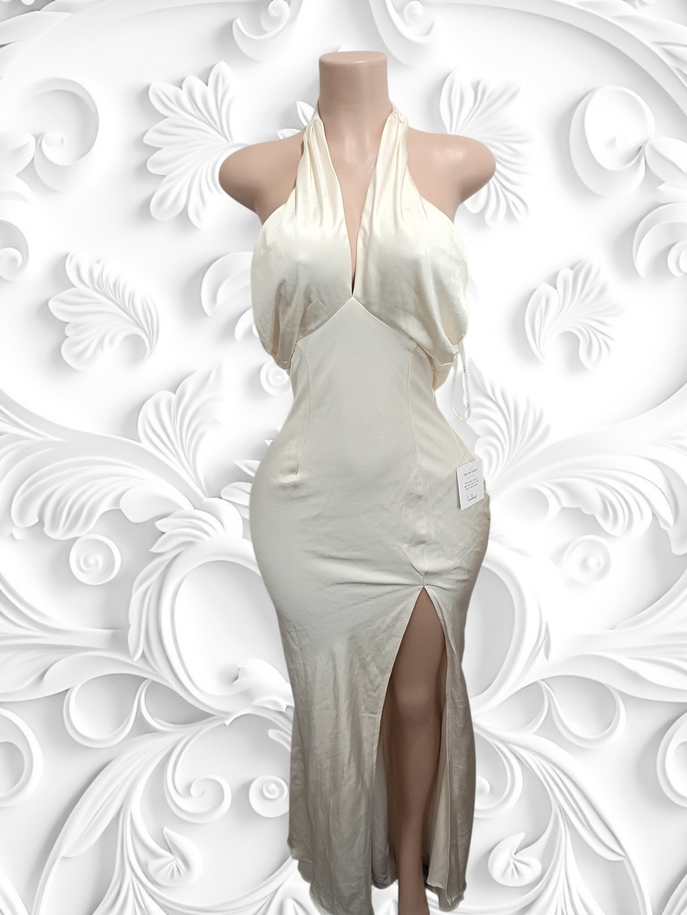 Lulu's Cream Halter Maxi Dress with Front Slit